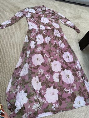 Mauve Floral Long Sleeve Maxi Dress